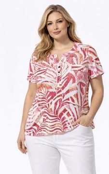 Immagine di CURVY GIRL STRETCH TOP LEAF PRINT WITH BUTTONS